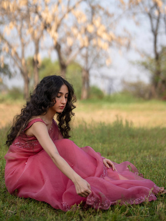 Roseate Silk Organza Saree Set