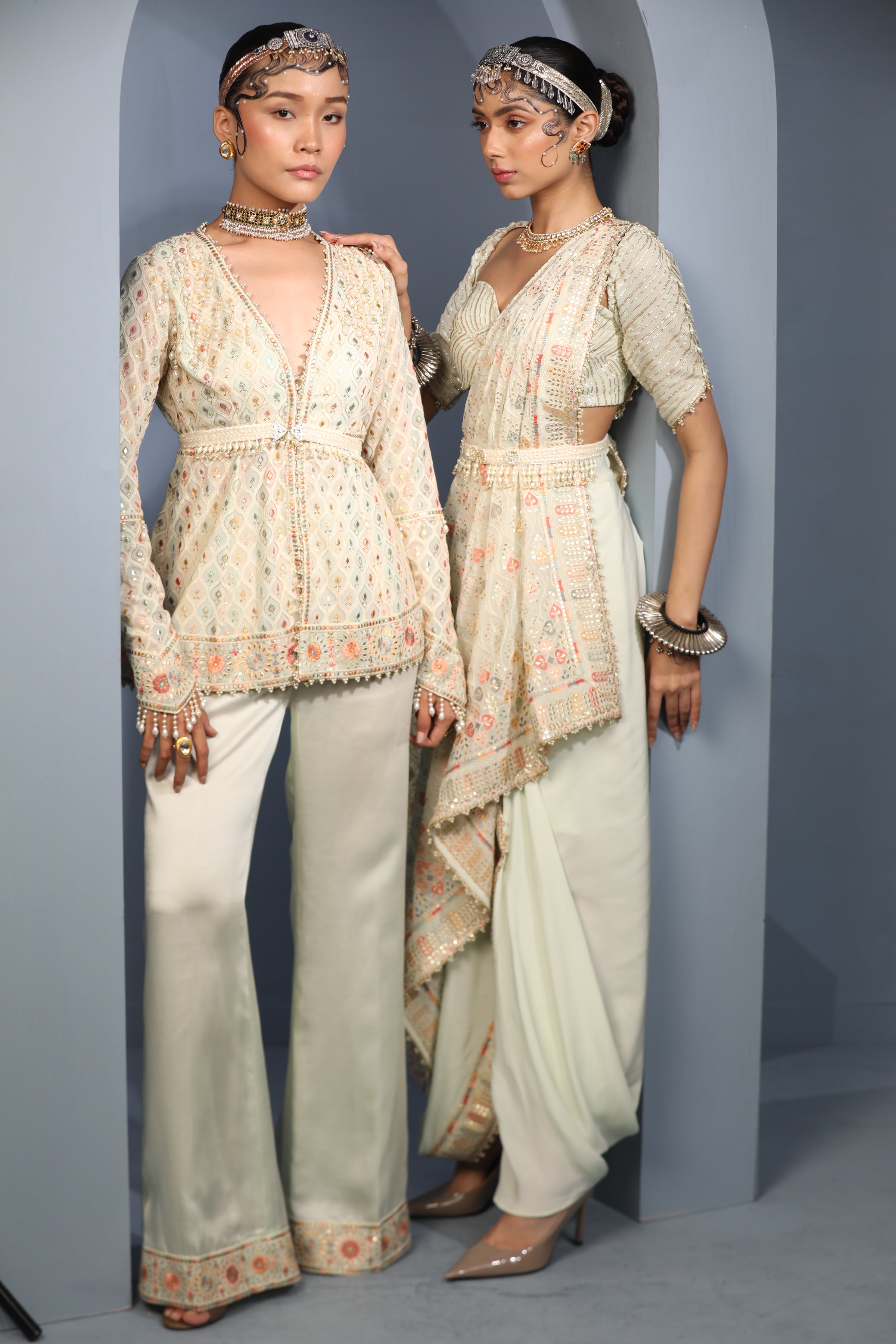 Pista Green Georgette Jacket-Palazzo