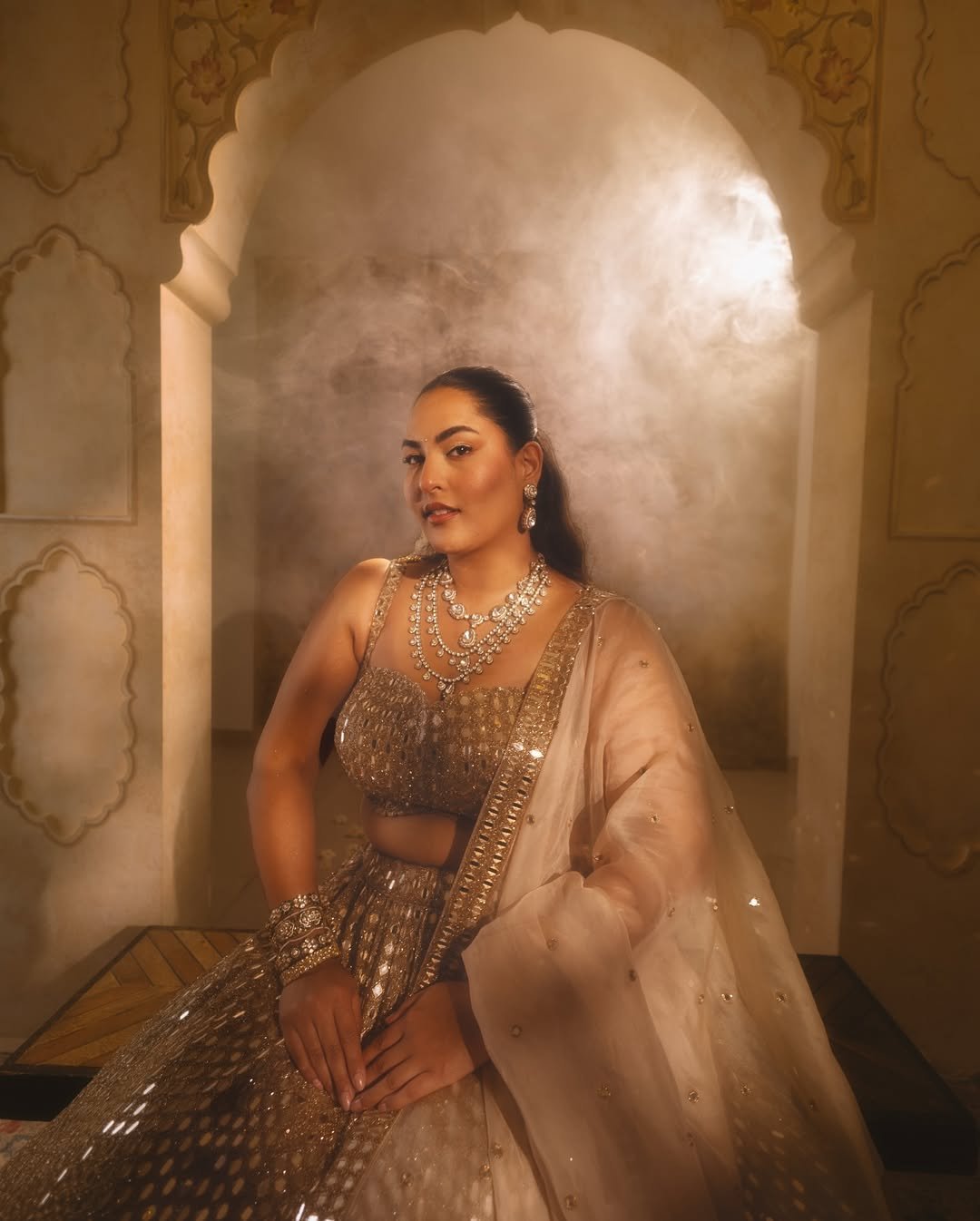 SAKSHI SINDWANI In Light Beige Mirror Lehenga Set