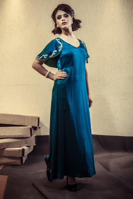 Long Dress with CapeTeal Blue