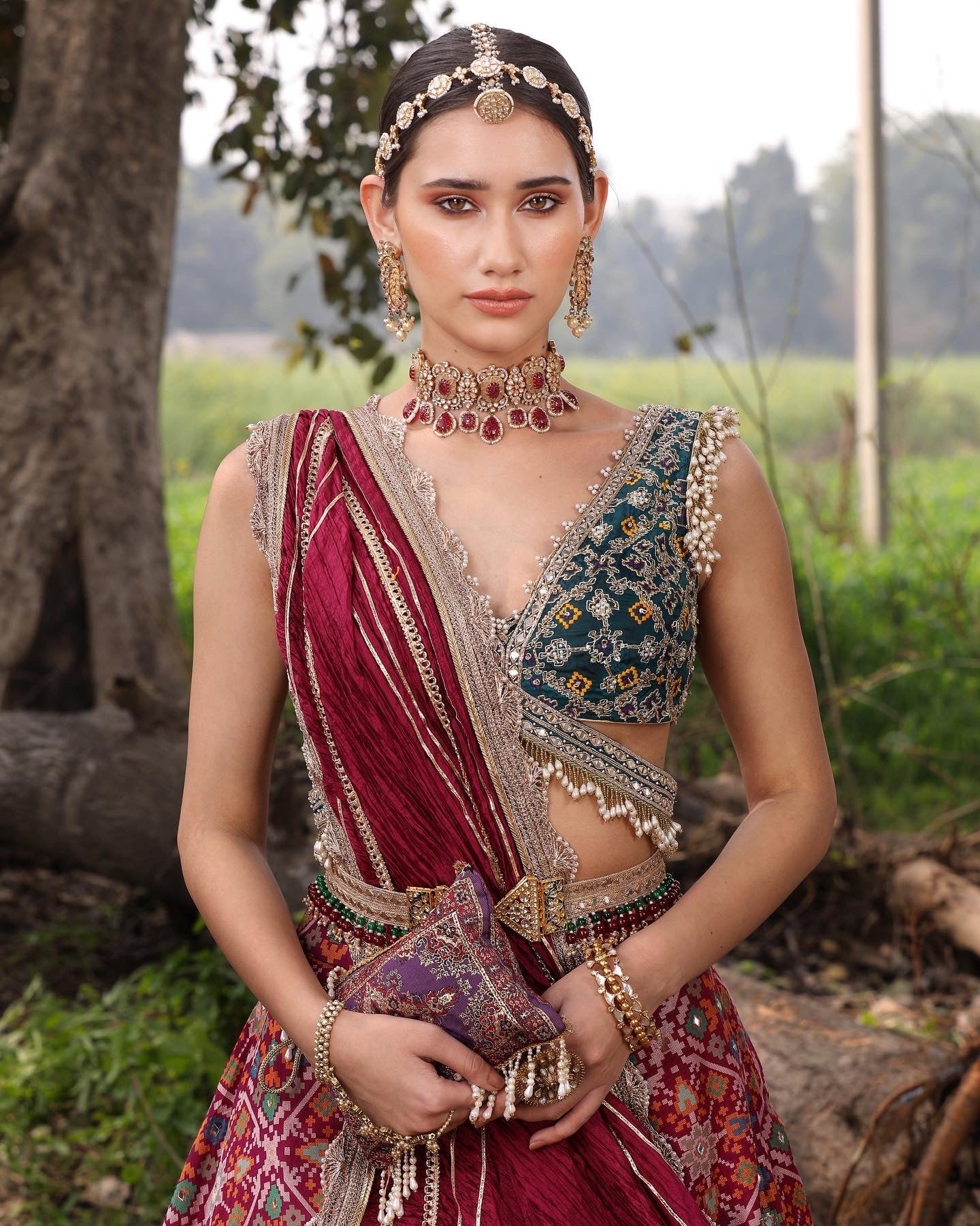 Shop Women's Wine Banarasi Ikat Lehenga Set