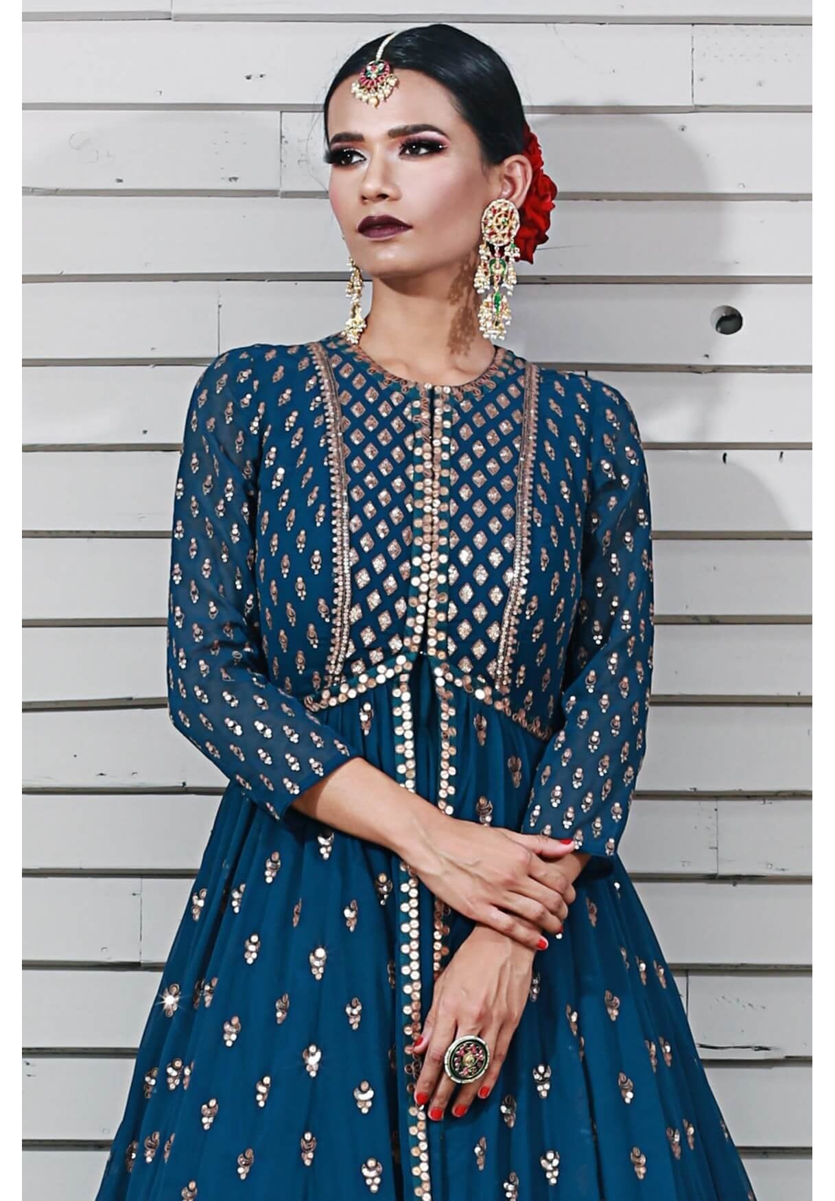 Dark Teal Jacket Anarkali