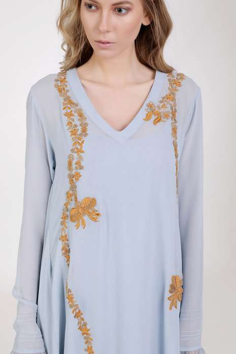 Long “V“ Neck Tunic Ice Blue