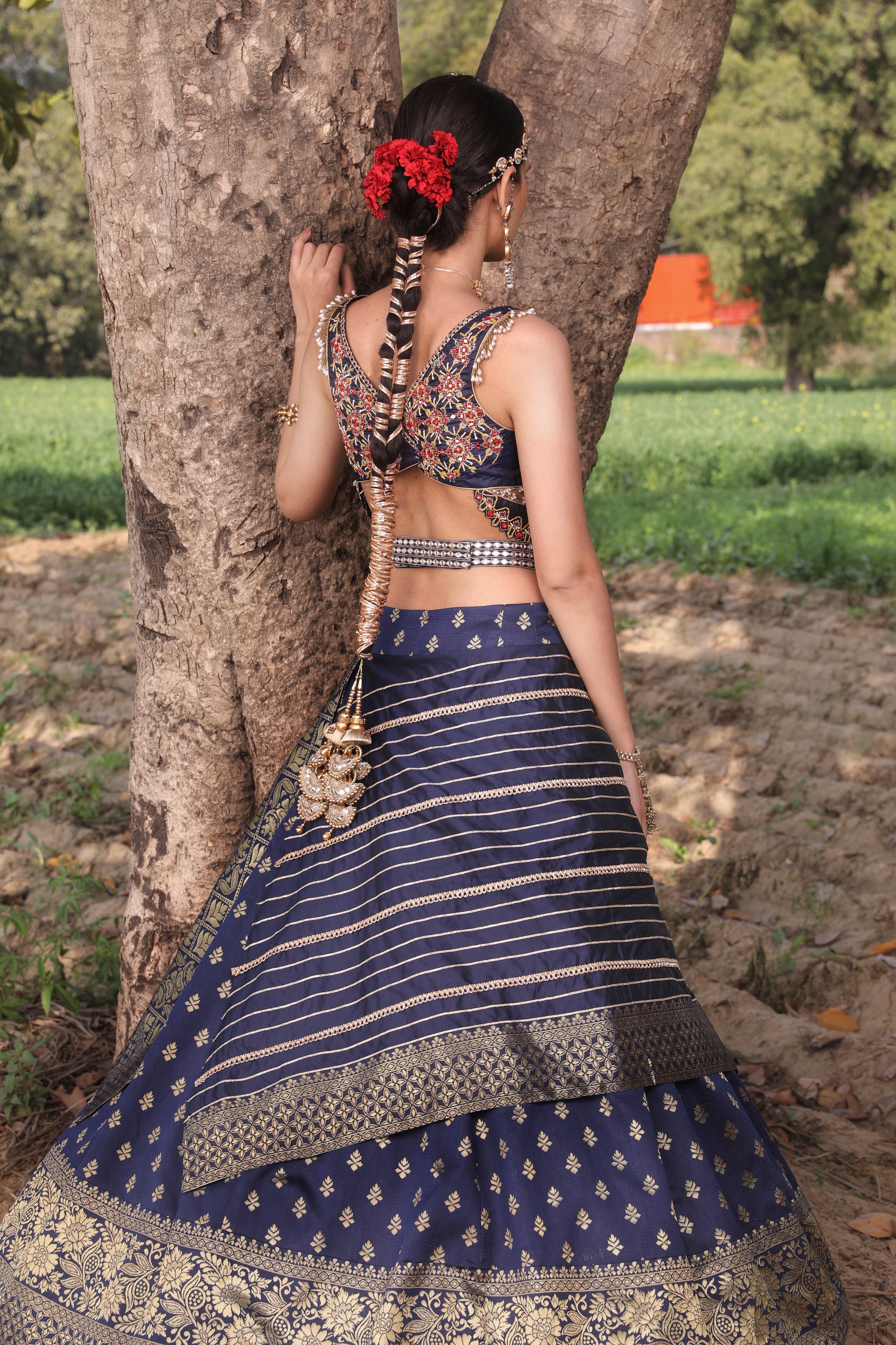 Women's Midnight Blue Woven Patola Lehenga