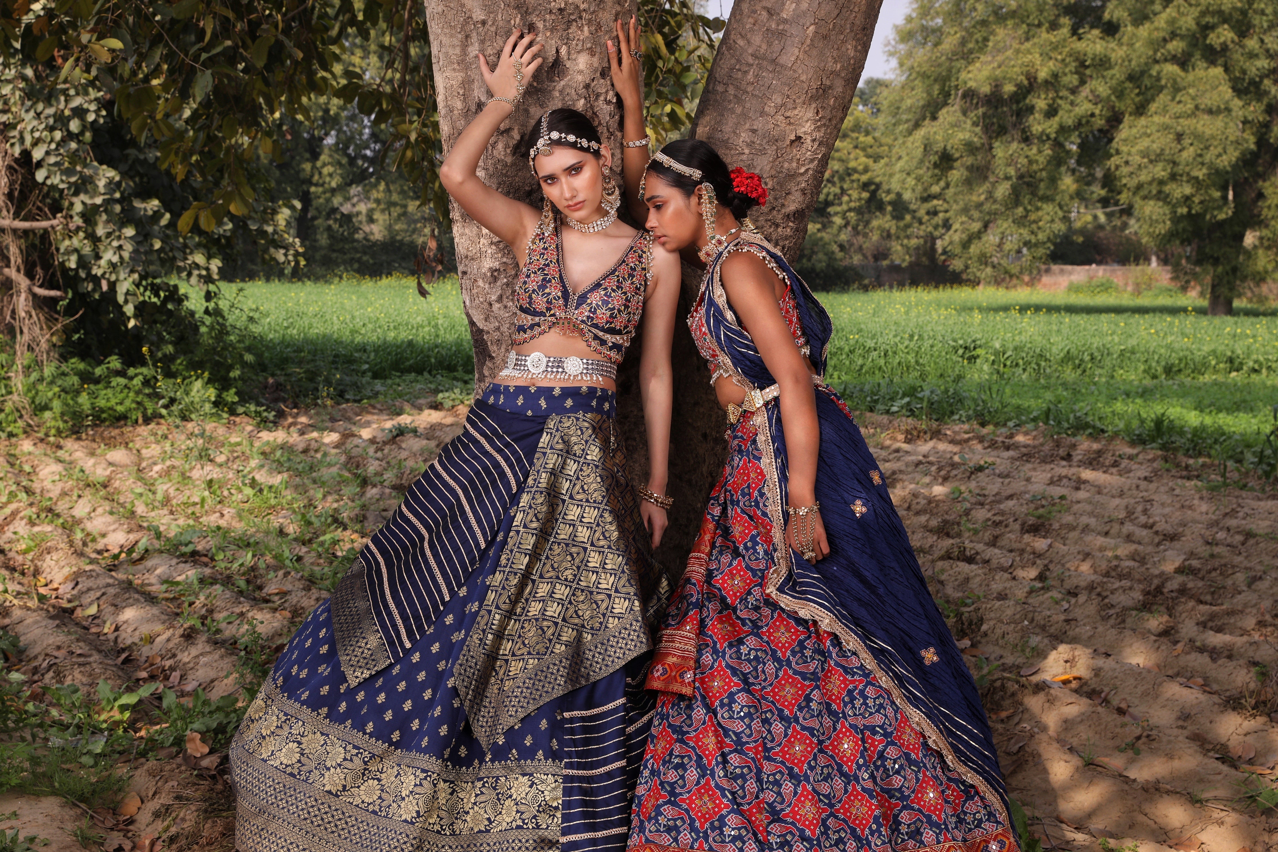 Women's Blue Patola Banarasi Lehenga Set