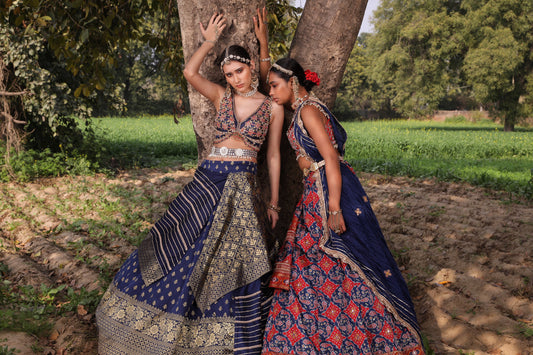 Women's Blue Patola Banarasi Lehenga Set