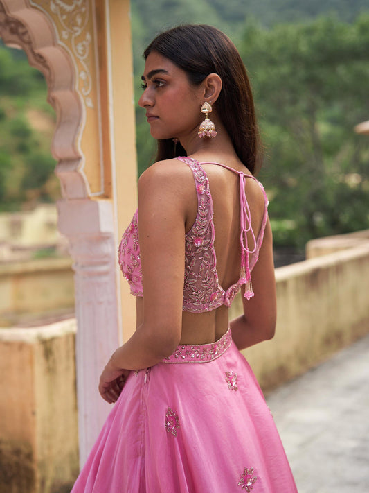 Gulab Pink Silk Organza Lehenga Set