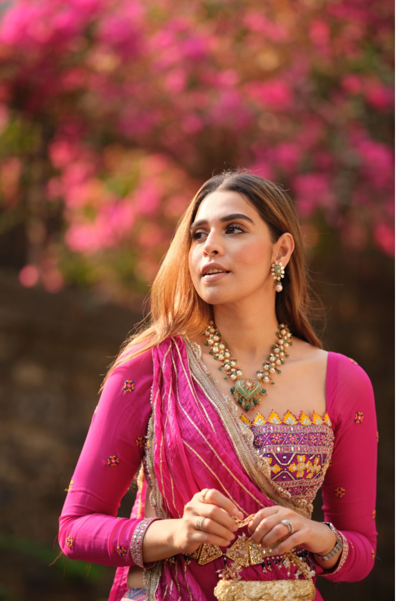 Buy Women's Patola Hot Pink Printed Lehenga Set