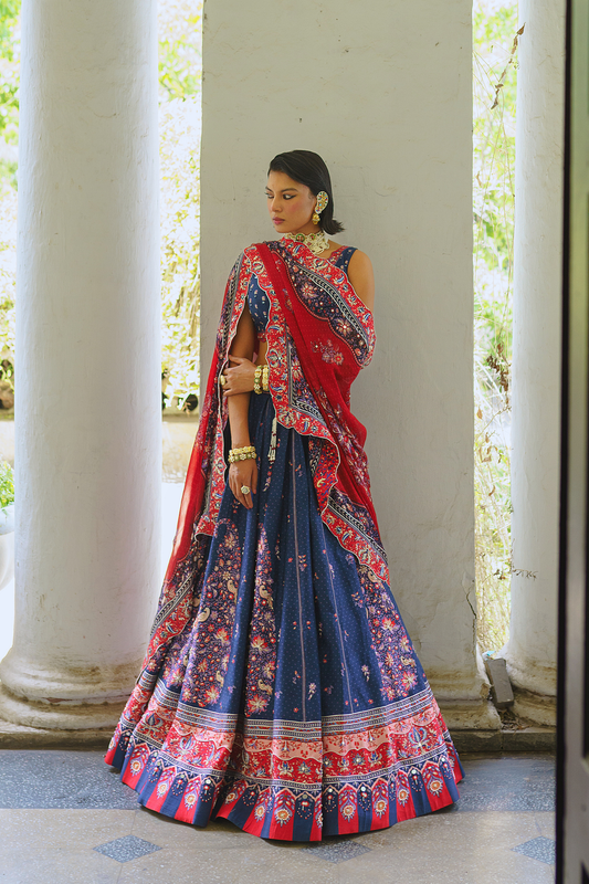 Navy blue paisley lehenga set