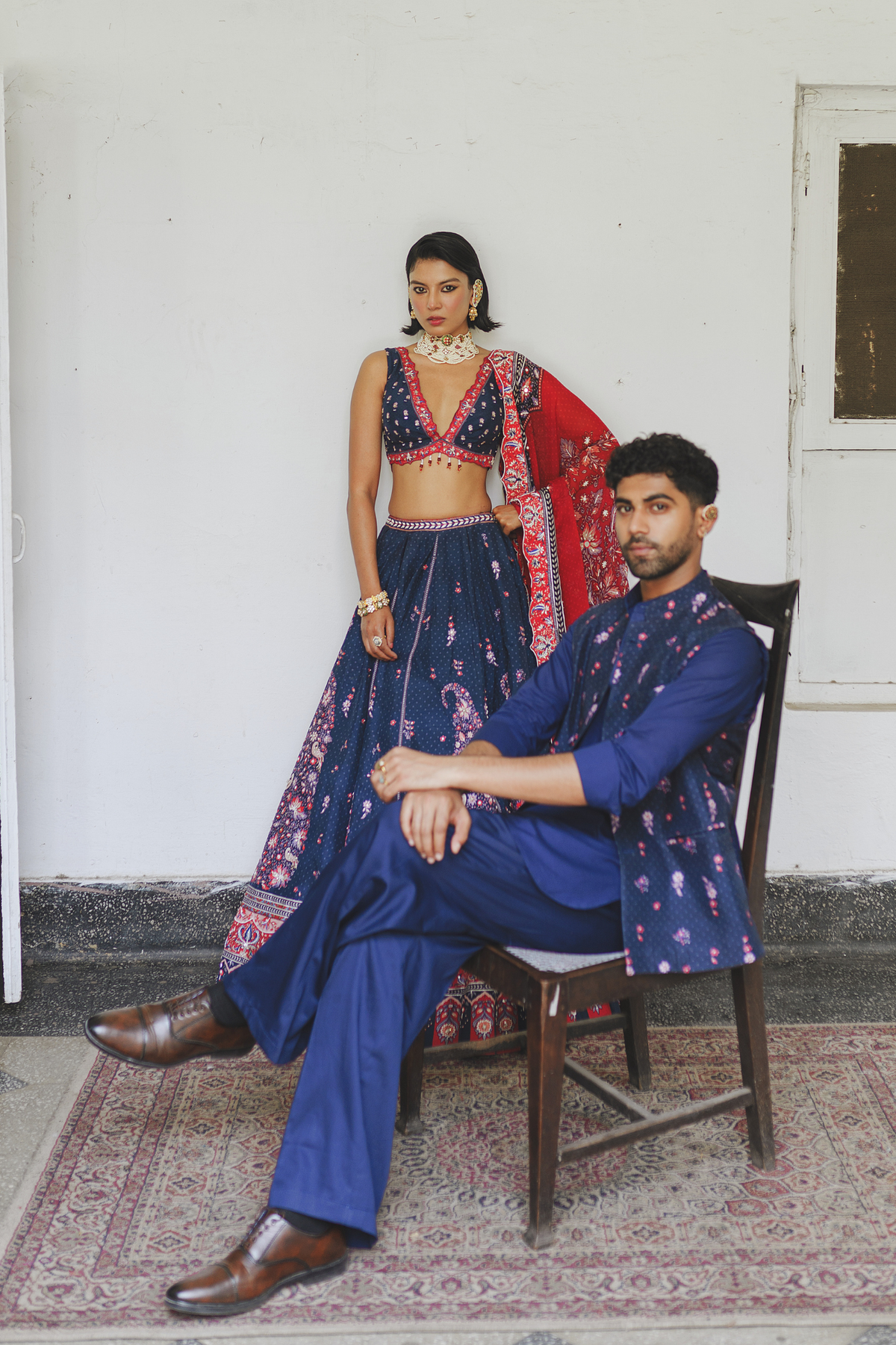 Navy blue paisley lehenga set