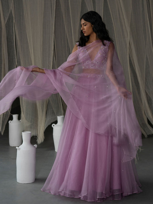 Dreamhaven Lilac Silk Organza Lehenga Set