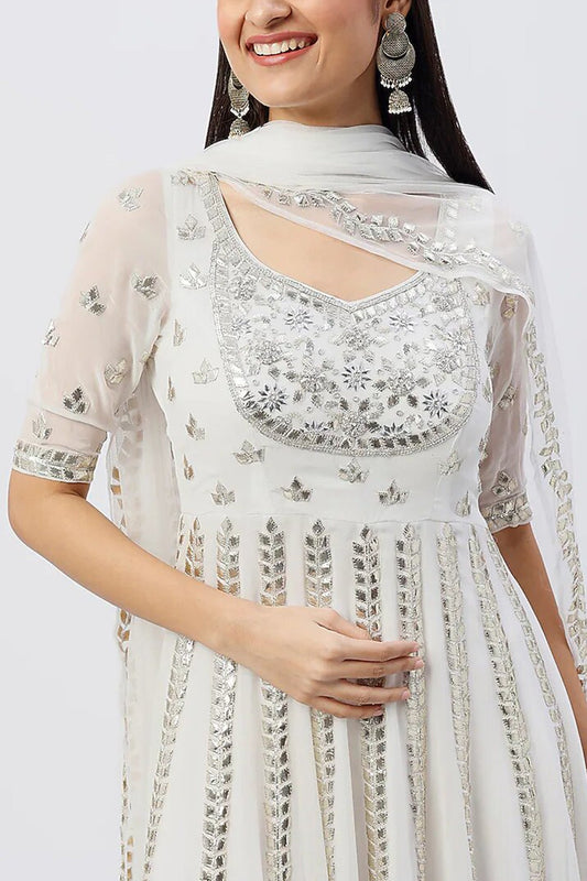 White Anarkali Set