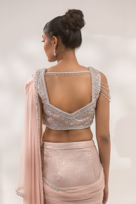 Metallic Pink Zardosi Saree