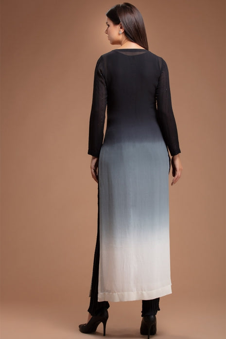 Zarf Tunic Set Black to Off White Ombre and Black