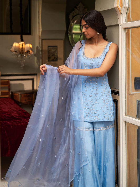 Ice Blue Kurta Sharara Set