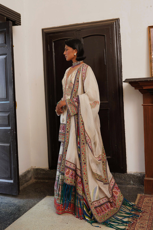Ivory paisley short kurta with sharara set