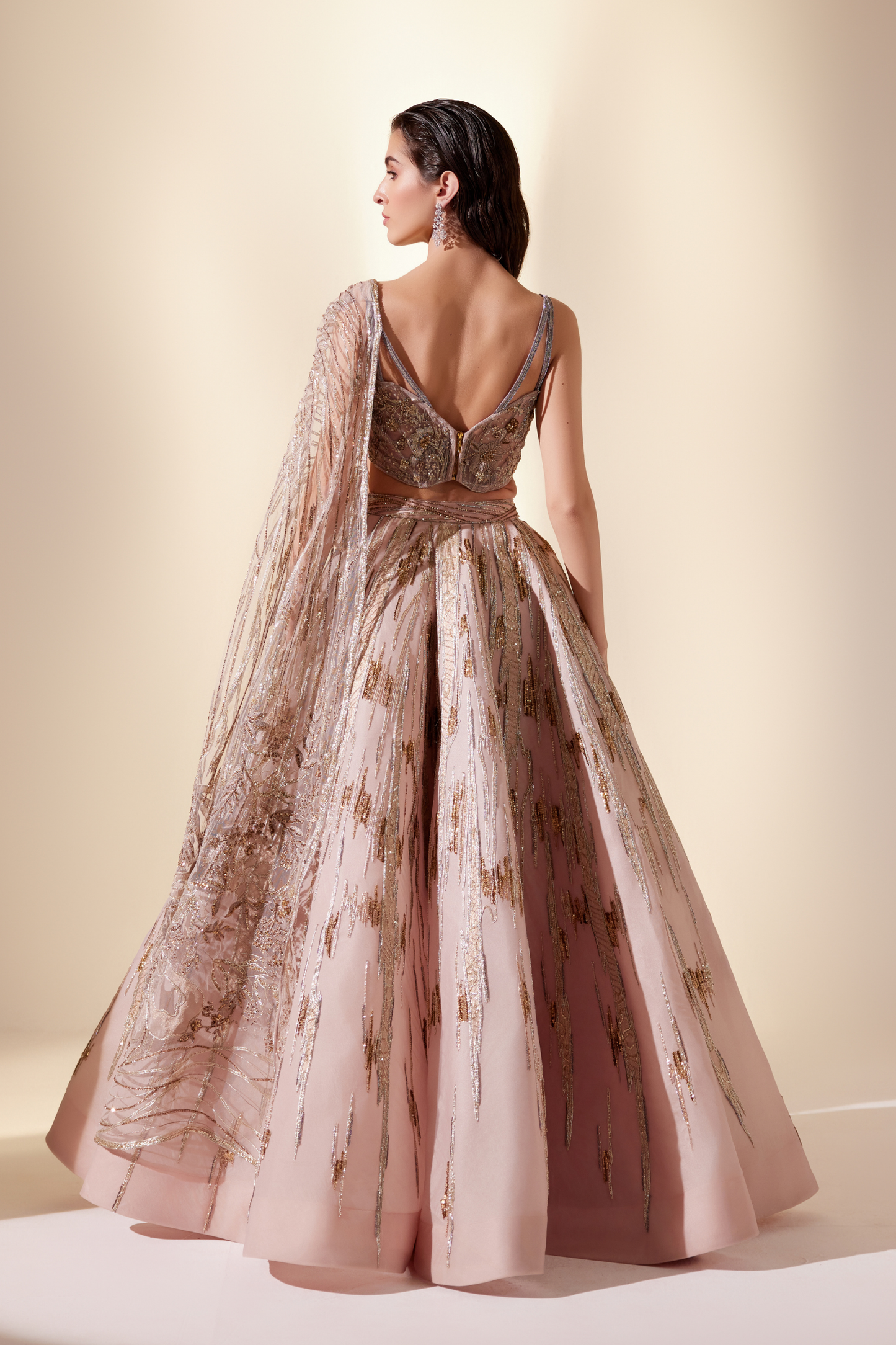 Peachy Cascade Lehenga Set