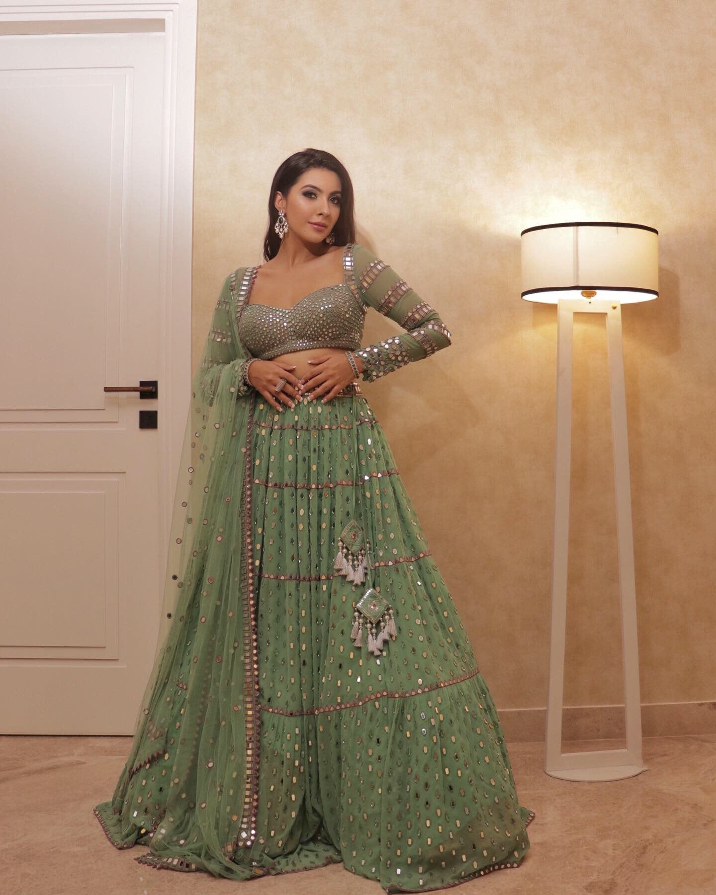 Tier Dull Mint Lehenga Set (NIKKI MEHRA)