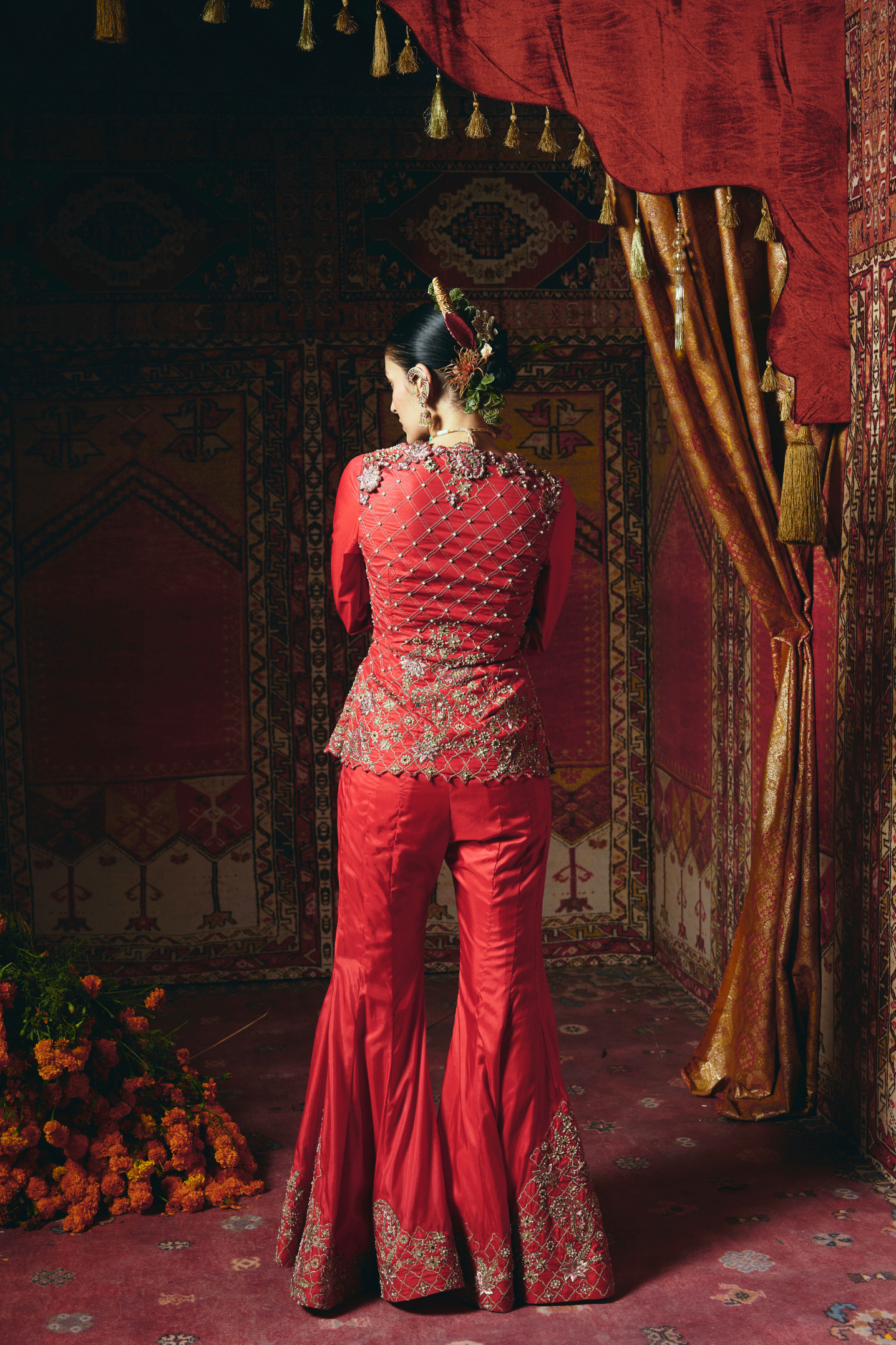 Red Jacket and Sharara Set