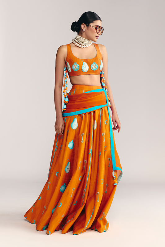Saffron Sky Striped Lehenga Set
