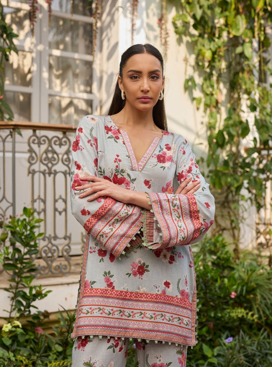 Aelani Linen Printed Blue Co-ord Set