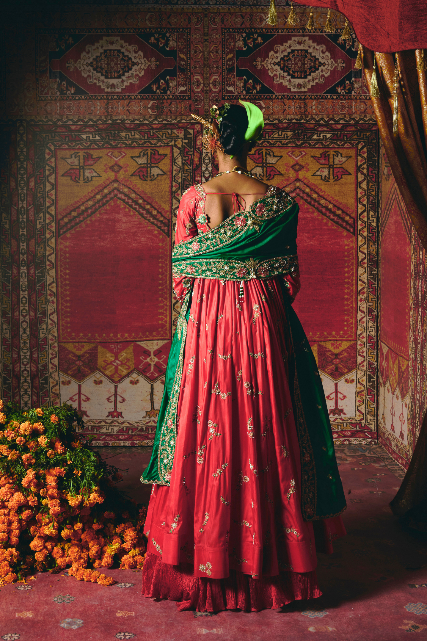 Red Open Jacket Anarkali Set