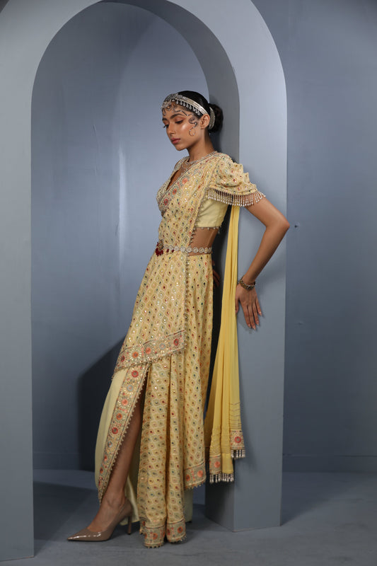 Yellow Floral Draped Saree
