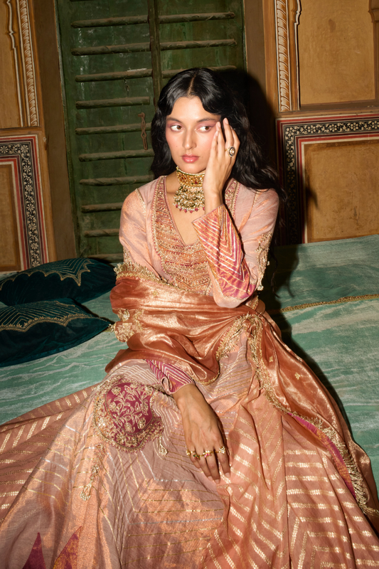 Peach monochromatic anarkali with dupatta
