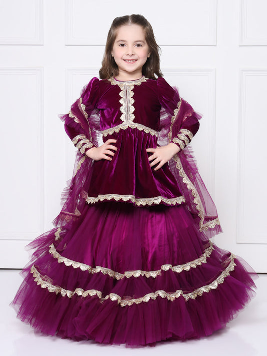 PURPLE VELVET LEHENGA SET