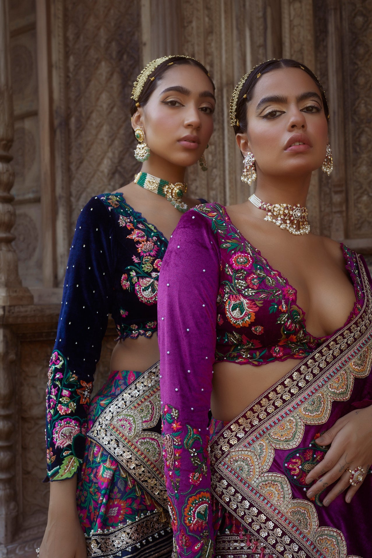 Women's Purple Floral Jamawar Lehenga Set