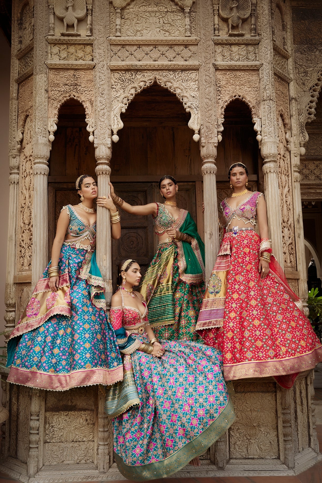 Women's Teal Blue Patola Woven Lehenga Set