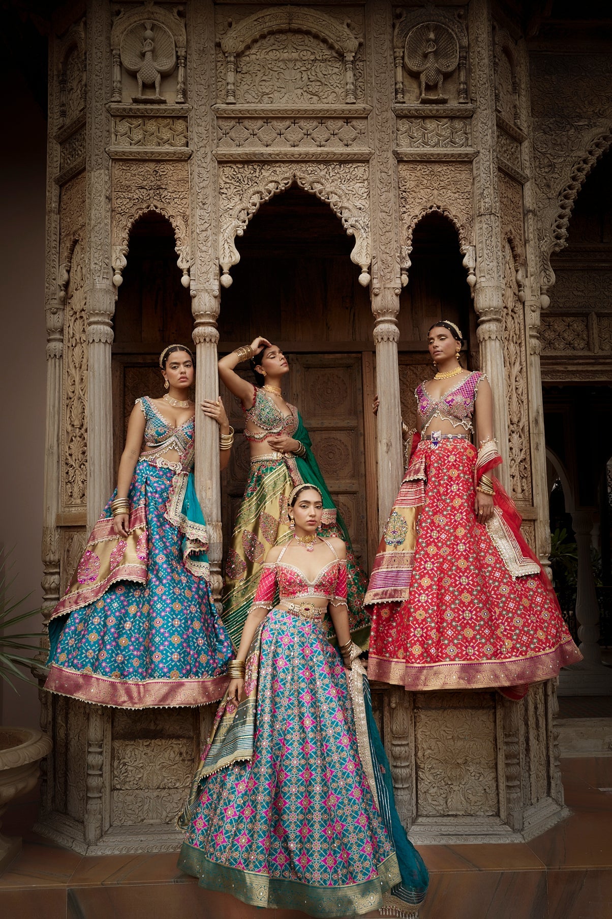 Women's Teal Blue Patola Woven Lehenga Set