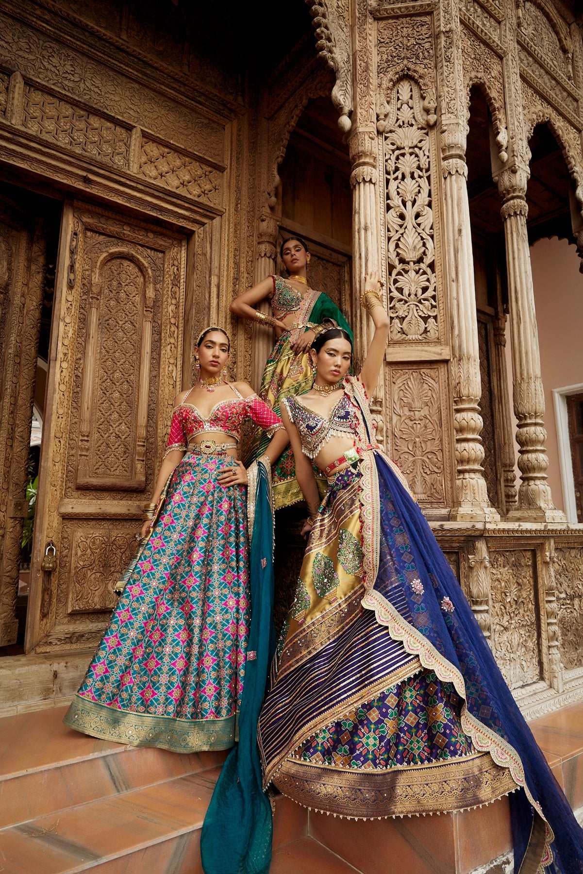 Women's Deep Blue Patola Woven Lehenga Set