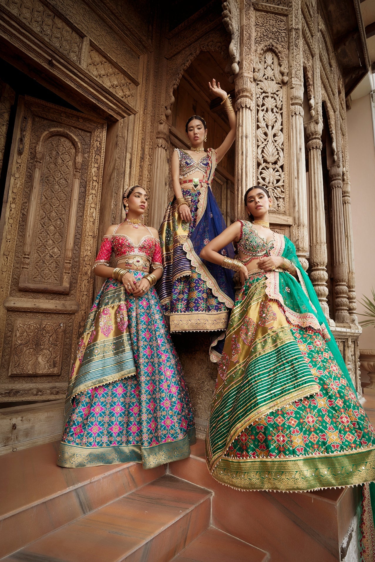 Women's Teal Blue Patola Woven Lehenga Set