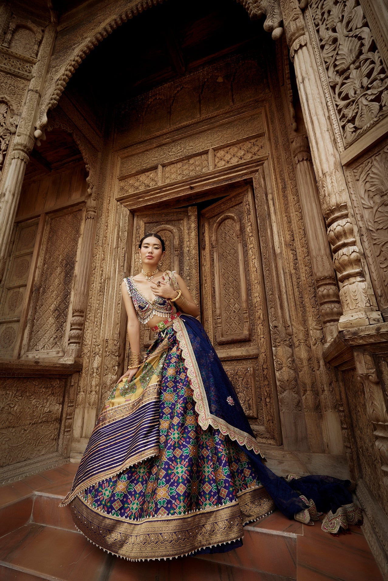 Women's Deep Blue Patola Woven Lehenga Set