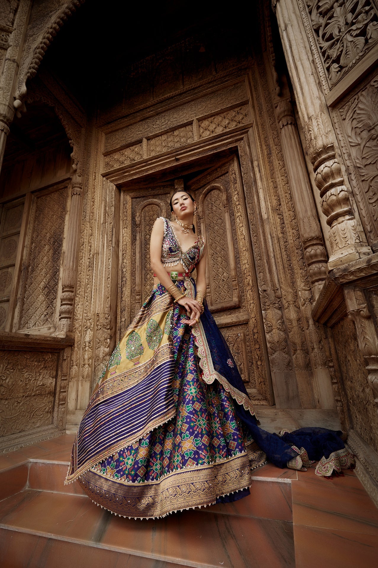 Women's Deep Blue Patola Woven Lehenga Set