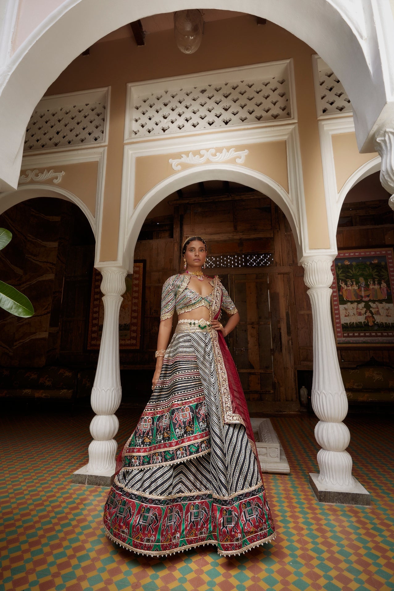 Buy Black & White Abstract Chevron Lehenga Set