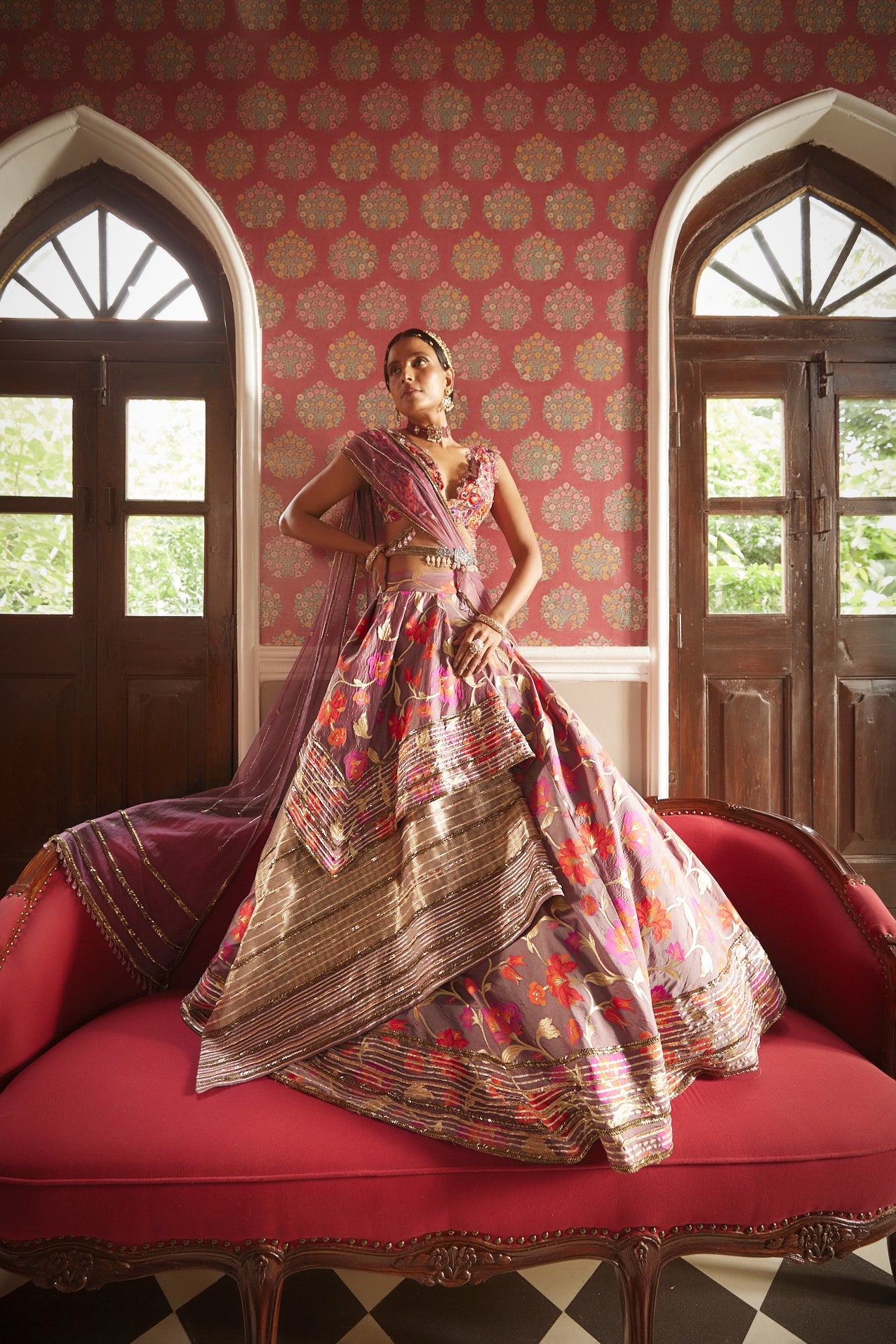 Women's Purple Floral Embroidered Lehenga