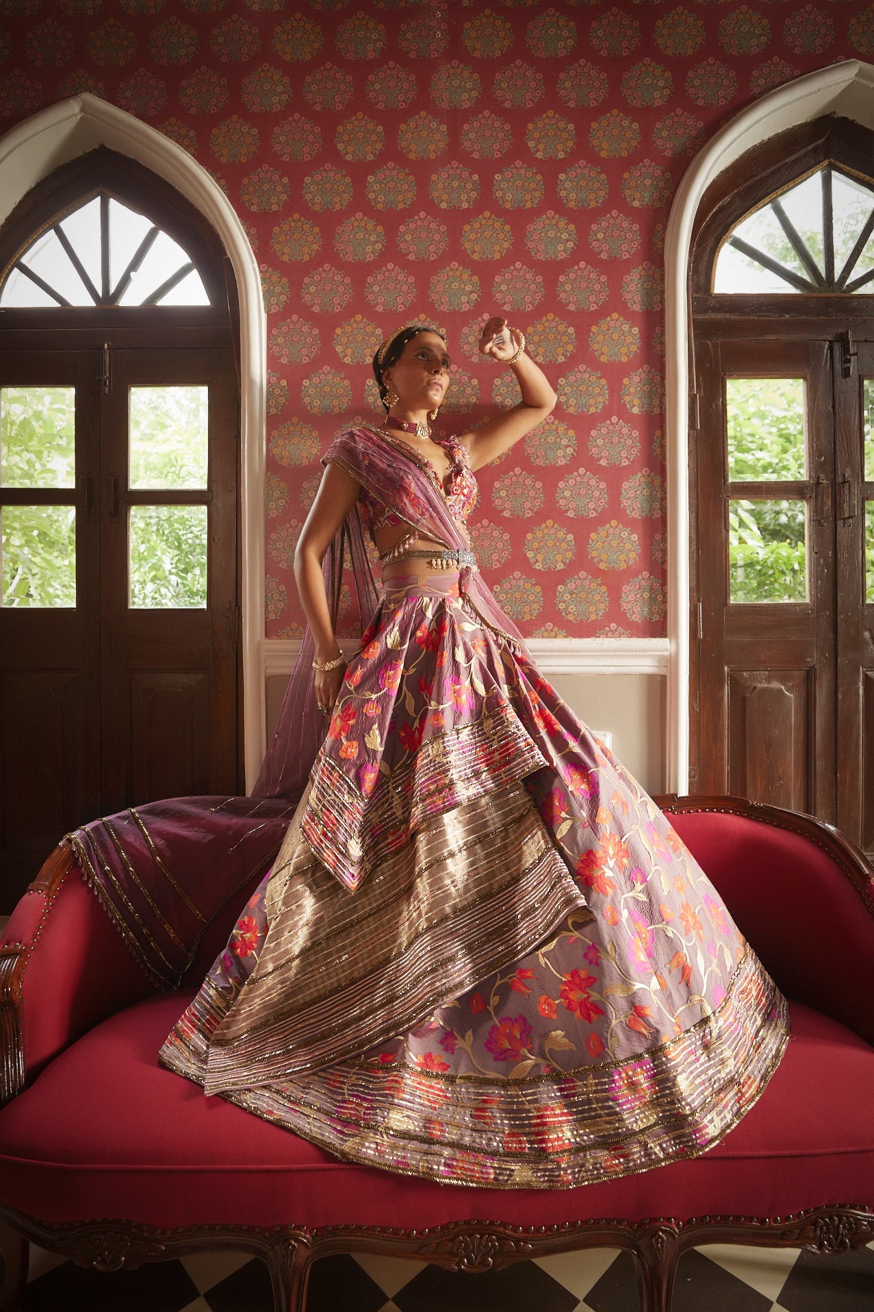 Women's Purple Floral Embroidered Lehenga