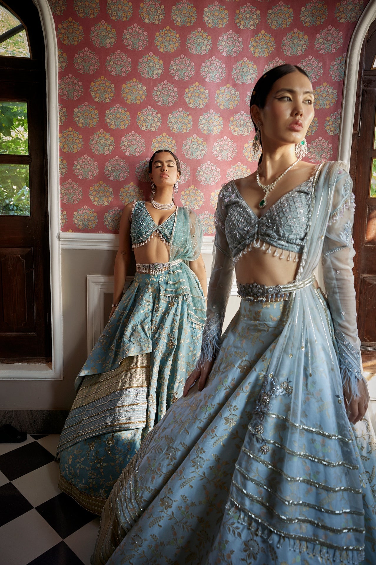 Women's Pastel Elephant Blue Floral Lehenga