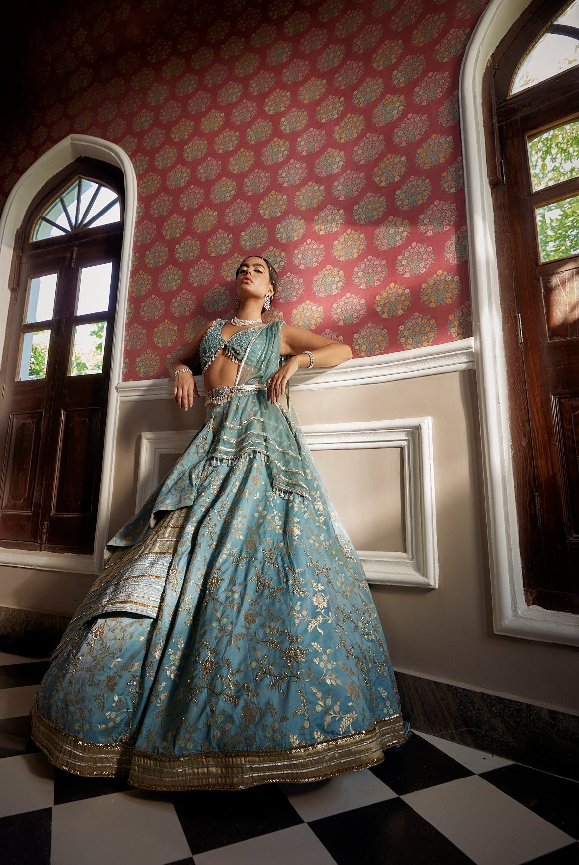 Buy Women's Blue Floral Embroidered Lehenga