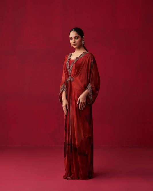 Red Marble Print Dewdrop Kaftan