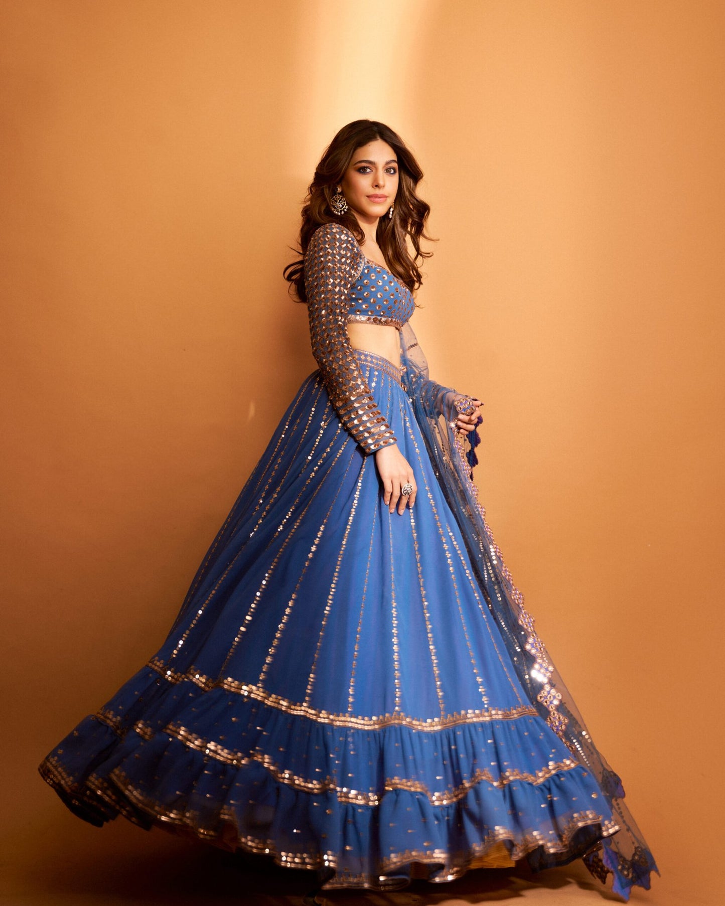 Linear Drop Dull Blue Lehenga Set (ALAYA F)