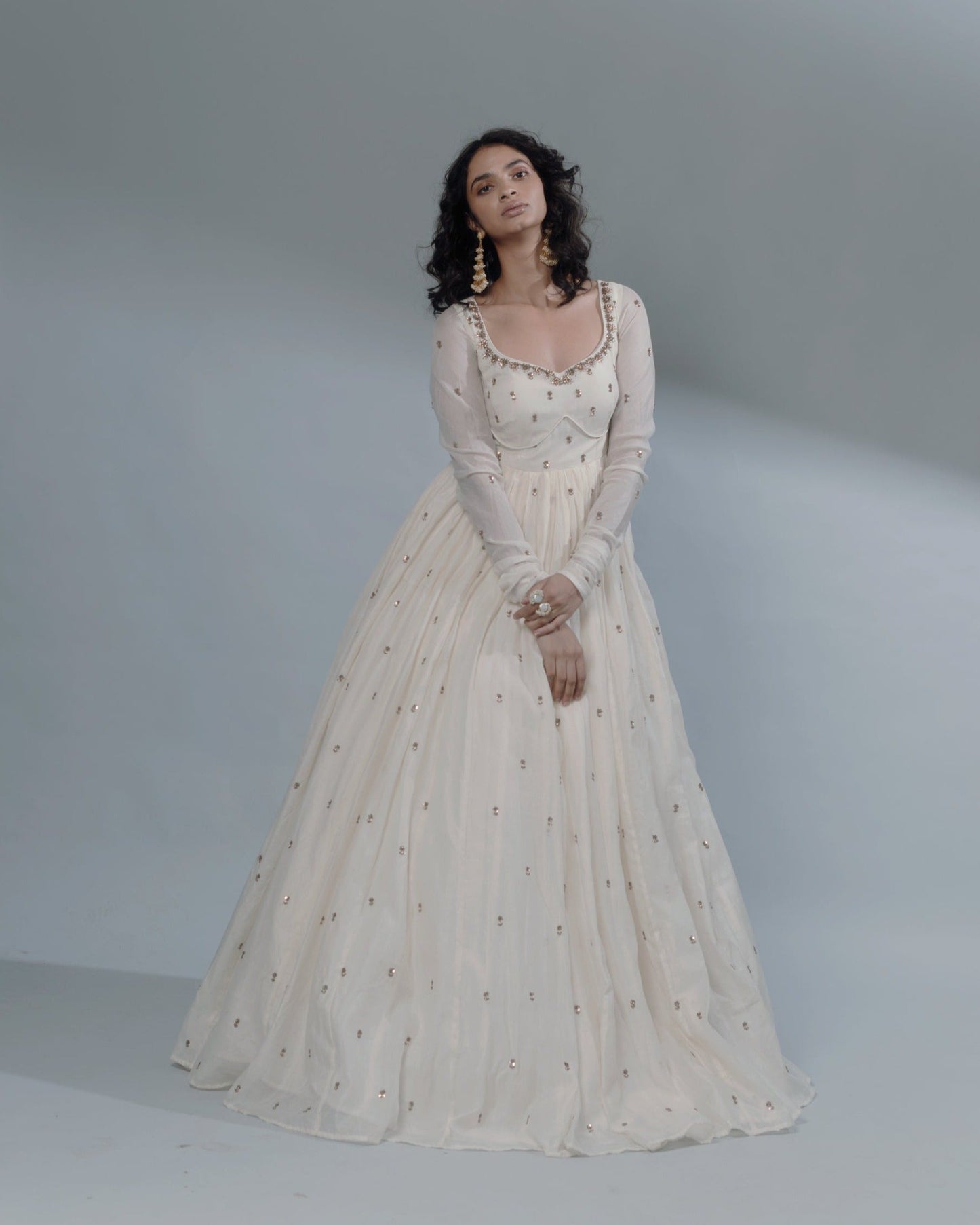 White Dori Anarkali Set