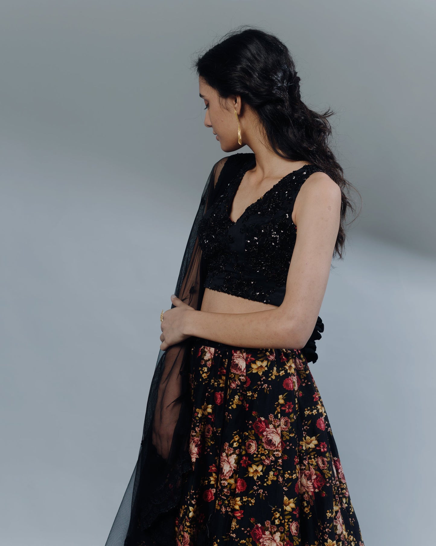 Black Floral Lehenga Set