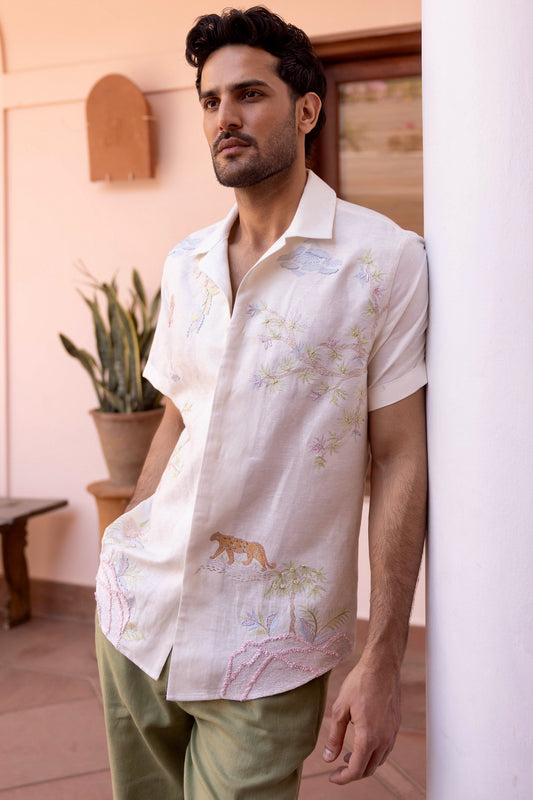 Panthera Bloom Linen Embroidered Shirt