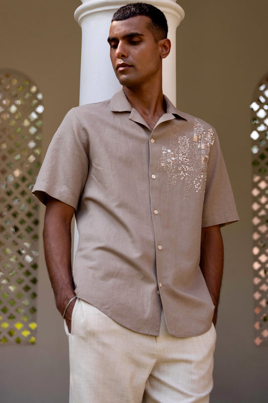 Dune Grid Linen Embroidered Shirt