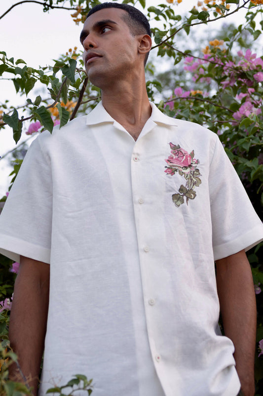 Rose Insignia Linen Embroidered Shirt