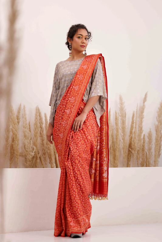 Aarohi Saree Red and Silver Grey
