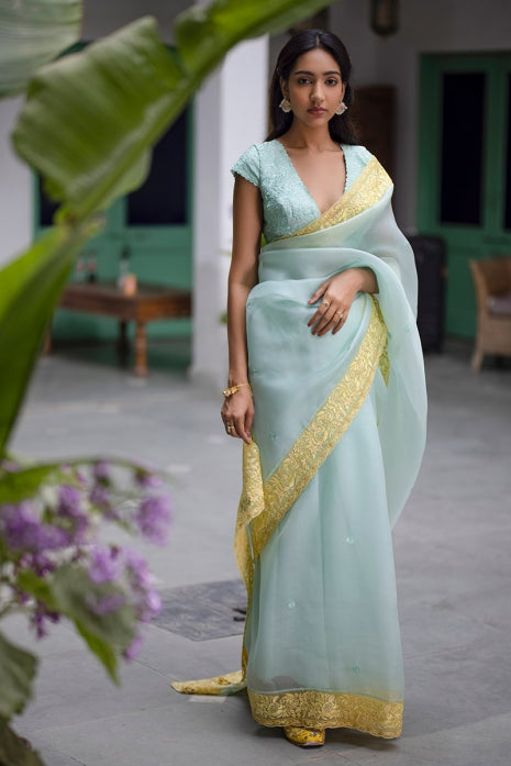 Aarya Aqua and Yellow Saree